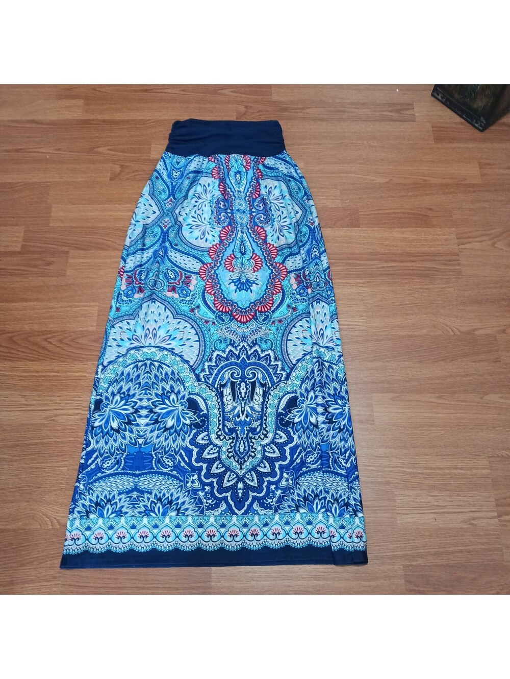 Apt. 9  High- Waist  Maxi Skirt  Blue  Peacock Print Comfort Pull-on  S